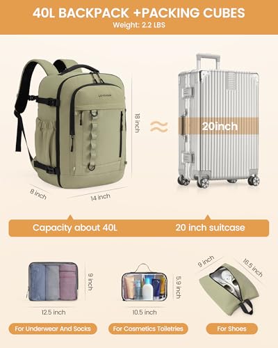 LOVEVOOK Travel Backpack for Women & Men, Flight Approved Carry on Luggage - color: Grape Purple, size: Large-40L-4Pcs