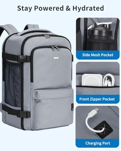 WANDF Personal Item Travel Bag 17x10x9, Carry On Laptop Backpack (Grey) - color: A-grey, size: 17x10x9