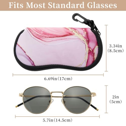 WOZEAH Double Eyeglass Case with 2 Compartments, Travel Eyewear Organizer for Two Pairs of Glasses - color: Pink Marble2