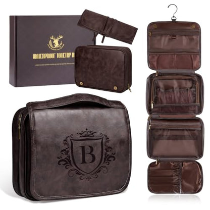 Personalized 3-in-1 Mens PU Leather Toiletry Shaving Bag - color: Dark Brown, style: B