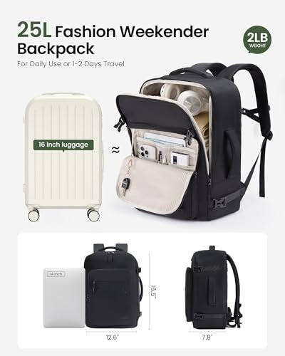 LOVEVOOK 25L Casual Daypack for Women Men, Large Travel Hiking Backpack - color: Black, size: 25L