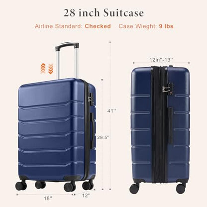 Sweetcrispy 28 Inch Checked Luggage, Suitcase with Spinner Wheels - color: Blue, size: 28 Inch