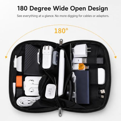 Travel Tech Organizer Bag, Water-Resistant Electronics Carrying Case, Black