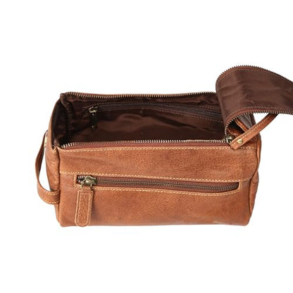 KomalC Buffalo Leather Toiletry Bag for Men & Women, Travel Pouch - color: Chicago Buff
