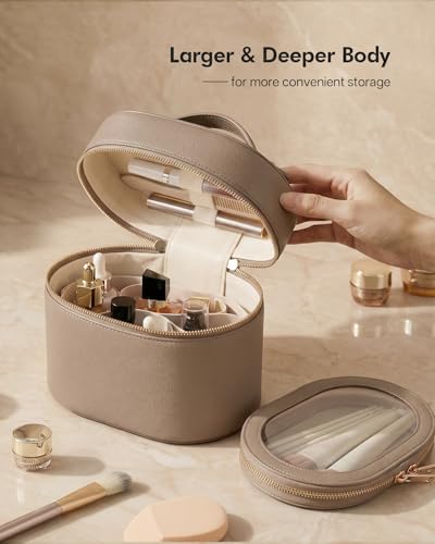 Prite 2 Pcs Makeup Bag Set Travel Cosmetic Case with Clear Pouch for Women - color: Taupe Gray