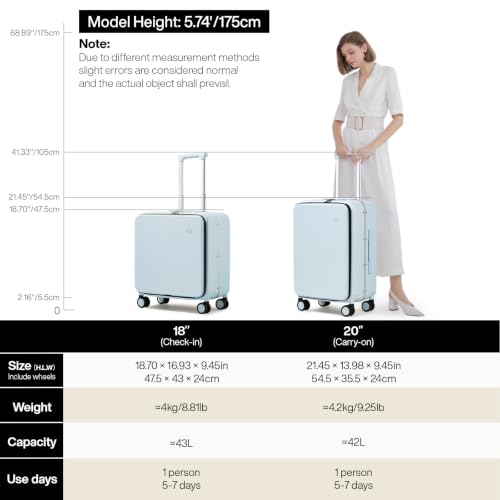 mixi Carry On Luggage, 20'' Suitcase, Glacier Blue - color: Glacier Blue, size: 20-inch