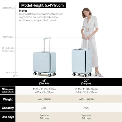 mixi Carry On Luggage, 20'' Suitcase, Glacier Blue - color: Glacier Blue, size: 20-inch