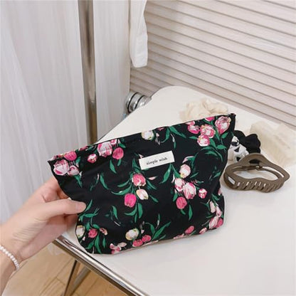 Wudygirl 여성용 메이크업 가방 여행용 화장품 가방 26.7cm x 19.1cm(10.5 x 7.5인치) 블랙 플로럴 - color: 블랙 플로럴.