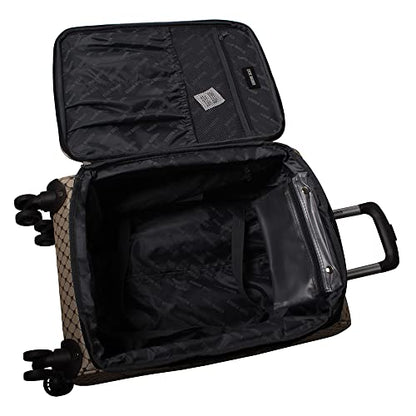 Steve Madden Designer Luggage Collection - Lightweight 24 Inch Expandable Softside Suitcase - Mid-size Rolling 4-Spinner Wheels Checked Bag (Noble Brown/Tan, 24in) - color: Noble Brown/Tan, size: 24 Inches