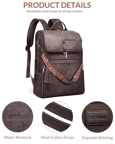 SYTRAH Leather Laptop Backpack for Women 16.5 inch Computer Packs Coffee - color: Dark Coffee