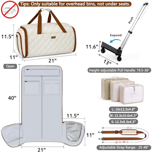 Rolling Garment Bag for Travel, 50L Duffle Bag with Shoe Compartment, 4pcs - color: Beige