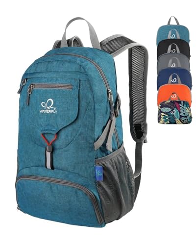 WATERFLY Small Lightweight Packable Backpack: 20l Hiking Daypack Man Woman - color: A-teal Blue