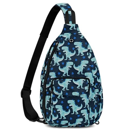 Sling Bag for Women Crossbody Chest Bag Convertible from Left to Right, Water Repellent Gym Backpack, Anit Theft - color: Dinosaur