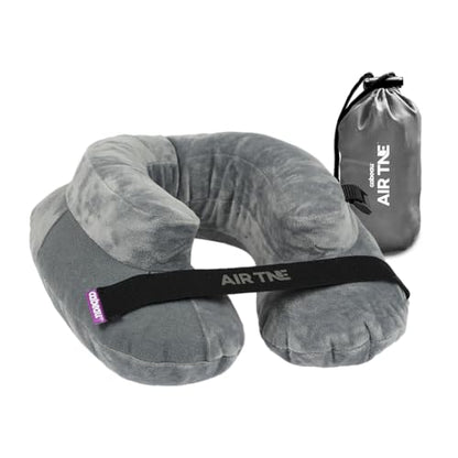 Cabeau Inflatable Travel Pillow – Air TNE – Adjustable, Lightweight, and Supportive for Sleeping on Airplanes, Trains, and Cars– Customized Fit and Compact Carrying Case (Slate Grey) - color: Slate Grey
