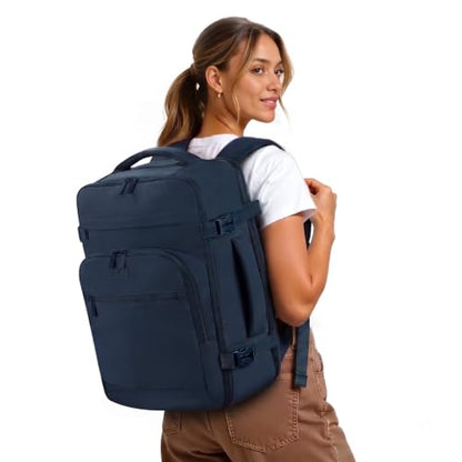 mibasies 40L Travel Backpack for Women & Men: Flight Approved Carry On Backpack, TSA Personal Item Bag with Water Bottle Pocket, Weekender Essentials Backpacks fits 17" Laptop - Navy - color: Navy, size: X-Large
