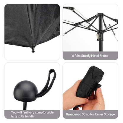 Mini Umbrella for Travel, Compact Folding Umbrella with Case - color: Black