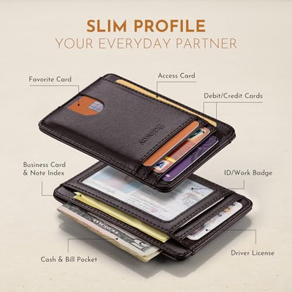 Buffway Slim Minimalist Front Pocket RFID Blocking Leather Wallets for Men and Women - Pebble Brown - color: Pebble Brown