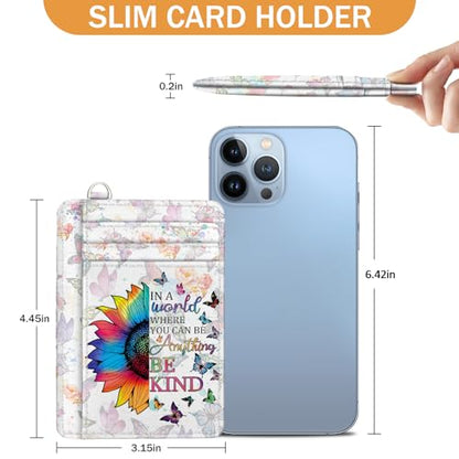 Yonlevres Be Kind Sunflower Credit Card Holder Slim RFID Wallet Women Small - color: Be Kind Sunflower