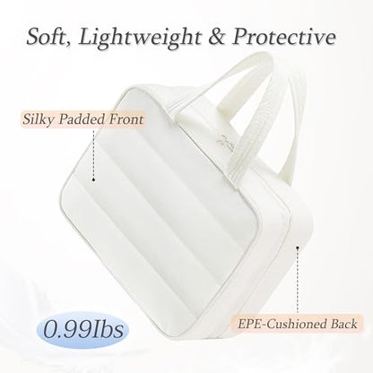 Hanging Toiletry Bag for Women, Large Capacity Travel Makeup Organizer with Hook, Waterproof Cosmetic Bag with Translucent TPU Compartments for Bathroom, Gym, Camping (Beige) - color: Beige