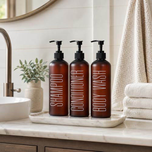 16oz Brown Shampoo and Conditioner Dispenser- Empty Refillable Pump Bottles - color: Brown&black Pump
