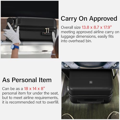 Hanke Underseat Carry On Luggage with Wheels, Hardside Small Suitcase - color: Jet Black, size: 16 Inch