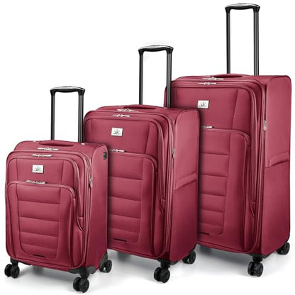Verdi Luggage Set 3-Piece Suitcase with Spinner Wheel Softside Expandable, Carry On Luggage with USB Port (Burgundy, 3-Piece set(20/24/28)) - color: Burgundy, size: 3-Piece set(20/24/28)