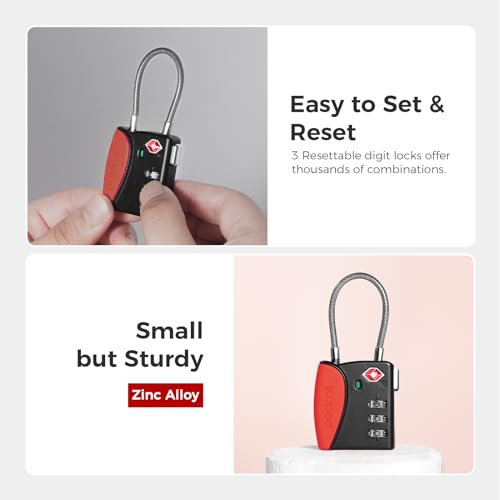 pack all TSA Approved Travel Luggage Locks, Resettable 3-Digit Code - color: Red, size: 4 Pack