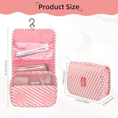 Hanging Toiletry Bag Travel Waterproof Makeup Organizer(Pink Stripe) - color: Pink Stripe