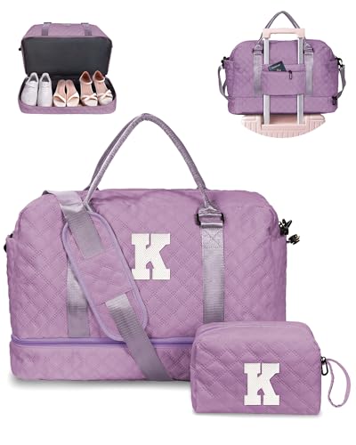 Girl Duffle Bag with Shoe Compartment, Tween Weekend Duffle Bag - color: Purple, style: K