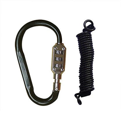 Zine-Alloy Black Lock Carabiners Resettable 3 Dial Digit Combination Password Code Lock Padlock for Suitcase Luggage Travel Baggage Backpack + Spring Reminder Cable