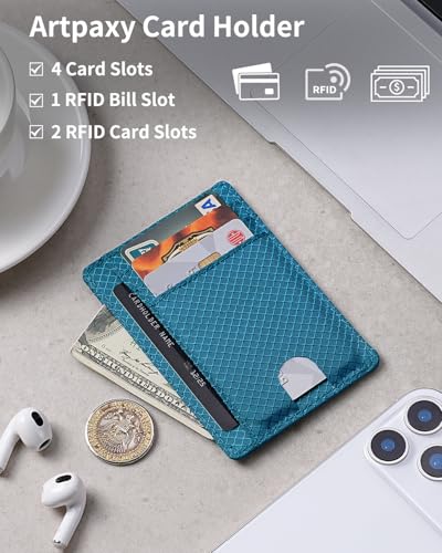 Artpaxy 남성 및 여성용 슬림 지갑, 여행용 미니멀리스트 전면 포켓 카드 홀더, RFID 차단, 신분증, 현금 및 신용 카드용 방수 나일론 지갑, 네이비 블루, 미니멀리스트 - color: 네이비 블루