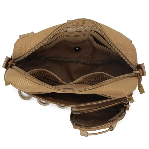 Tactical MOLLE Horizontal Admin Pouch with Front Drawstring Pocket EMT Pouch EDC Utility Organizer Bag - color: Coyote Brown