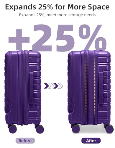 LARVENDER Carry On Luggage 22x14x9 Airline Approved, Suitcases with Wheels - color: Purple - Front Open
