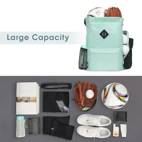 WANDF Drawstring Backpack with Shoe Compartment, Sports Gym Bag - color: L, Mint Green, size: Large