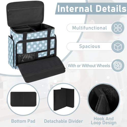 Extra Large Rolling Makeup Bag with Trolley and 4 Removable Pouches - color: Polka Dots