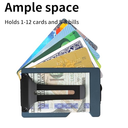 Minimalist Slim Wallet for Men,RFID Blocking Metal Wallet,Aluminum Credit Card Holder & Money Clip 12-15 Cards,Slim Rfid Front Pocket Mens Wallet - color: A1 Matte Navy Blue