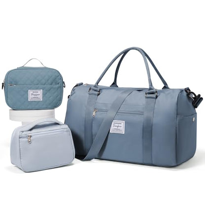 Gym Bags with Shoes Compartment Personal Item Travel Bag Blue - color: D3-Grey Blue+2Pcs Toiletry Bag