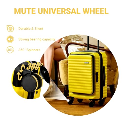 Rosamo 3 Piece Carry On Luggage Set, 20 Inch Front Opening Hardside Suitcase, Spinner Wheels, TSA Lock - color: Yellow