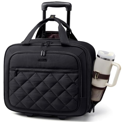 LOVEVOOK Rolling Laptop Bag for Women, Underseat Carry On Bag with Wheels - color: Puffer-Black
