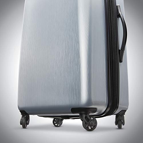 American Tourister Moonlight Hardside Expandable Luggage with Spinner Wheels, Silver, Checked-Medium 24-Inch - color: Silver, size: Checked-Medium 24-Inch