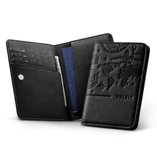 VULKIT Passport Holder Magnetic Closure RFID Blocking Travel Wallet Passport Book Cover Boarding Pass Holder Travel Essentials - color: Black