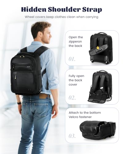 Ponhog Rolling Laptop Backpack with Wheels Carry On Laptop Bag