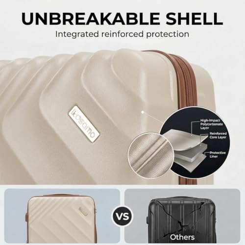 Rosamo 6-Piece Hard Shell Expandable Luggage Set, Airline Approved Carry-On - color: Beige