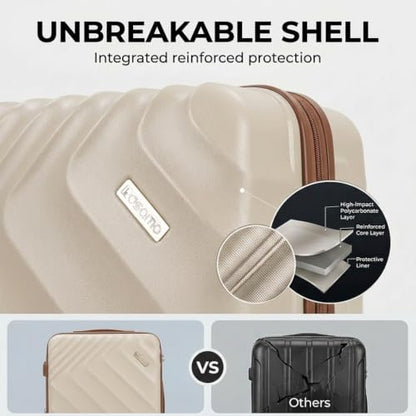 Rosamo 6-Piece Hard Shell Expandable Luggage Set, Airline Approved Carry-On - color: Beige