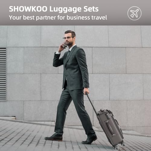 SHOWKOO Luggage Sets 3 Piece Softside Expandable Durable Suitcase Sets | Durable Oxford Fabric; Lightweight; 360°Double Spinner Wheels; TSA Lock; YKK Zippers; Light Coffee (20in/24in/28in) - color: Light Coffee