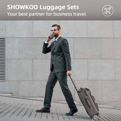 SHOWKOO Luggage Sets 3 Piece Softside Expandable Durable Suitcase Sets - color: Light Coffee