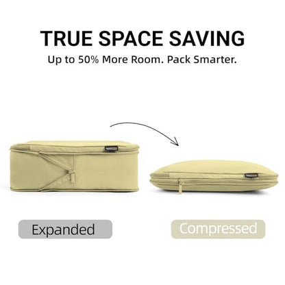 4 Piece Compression Packing Cubes for 3–7 Day Travel, Space Saving Travel Organizers with Breathable Mesh, Double-Zipper Packing Cubes for Carry-On & Suitcases (Yellow) - color: Yellow