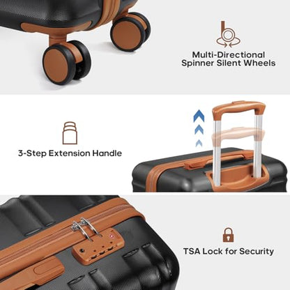 7 Piece luggage sets with YKK Zipper 20/24/28" with Backpack - color: Black, size: 7 piece set (20/24/28inch)