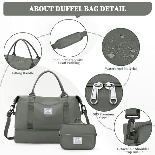 Weekender Bags for Women, Carry-On Overnight Travel Duffel Bag - color: Olive Green, size: Extra Large
