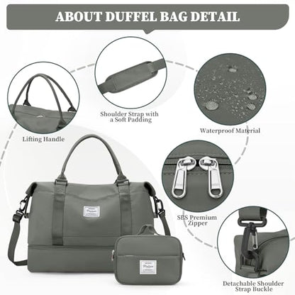 Weekender Bags for Women, Carry-On Overnight Travel Duffel Bag - color: Olive Green, size: Extra Large